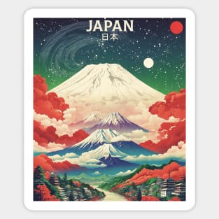 Japan Mt. Fuji Cherry Blossom Starry Night Vintage Tourism Travel Poster Sticker